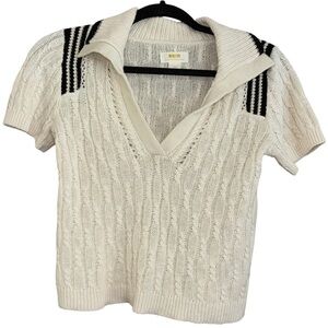 Maeve Anthropologie Linen Knit Polo Women’s XSP Preppy Quiet Luxury Sweater